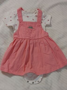 Carter's Pink Pinafore Dress with White Strawberry Bodysuit NWOT